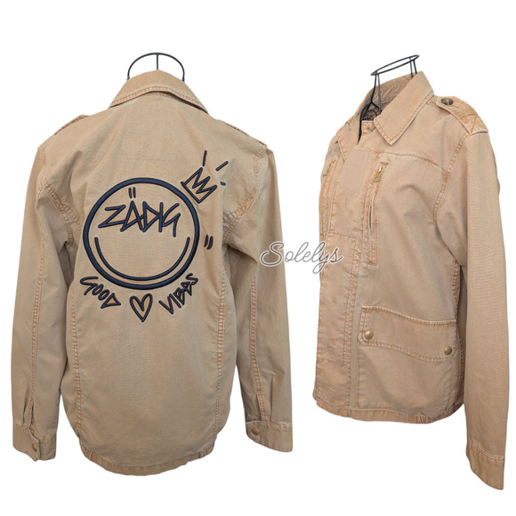 Zadig & Voltaire Kid Good Vibes Stretch Khaki Tan Cotton Utility Jacket Small - Picture 1 of 15